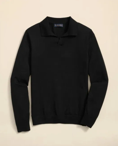 Brooks Brothers Lightweight Luxe All-season Sweater, Johnny Collar In Black