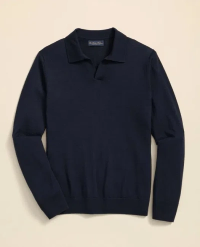 Brooks Brothers Lightweight Luxe All-season Sweater, Johnny Collar In Blue