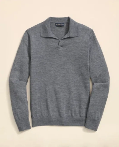 Brooks Brothers Lightweight Luxe All-season Sweater, Johnny Collar In Blue