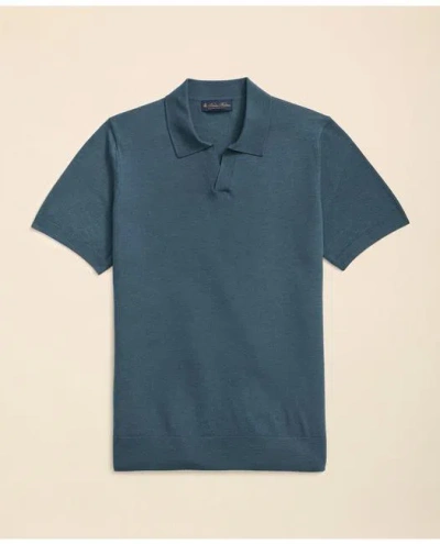 Brooks Brothers Lightweight Luxe All-season Sweater, Johnny Collar In Dark Teal