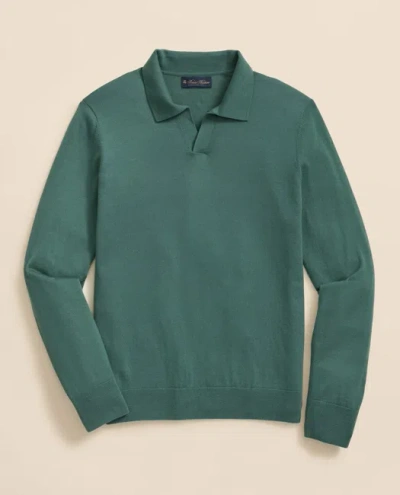 Brooks Brothers Lightweight Luxe All-season Sweater, Johnny Collar In Green