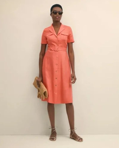 Brooks Brothers Linen A-line Belted Shirt Dress In Orange