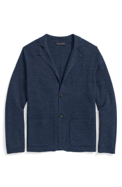 Brooks Brothers Linen & Cotton Notched Lapel Cardigan In Linen Navy Marl