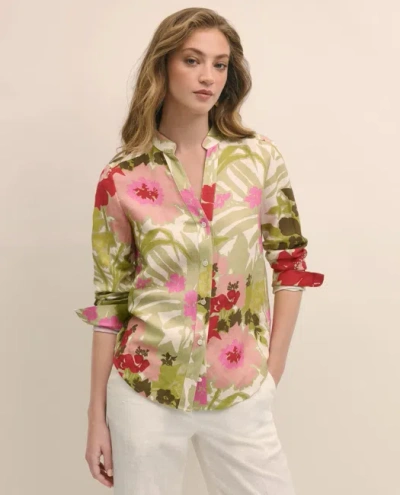 Brooks Brothers Linen Blend Floral Drapey Shirt In Pink