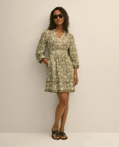 Brooks Brothers Linen Blend Floral Print Dress In Green