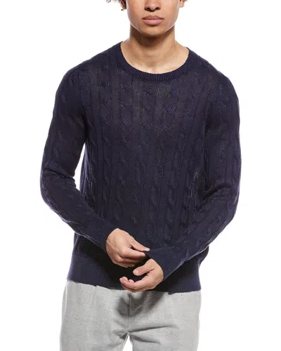 Brooks Brothers Linen Cable Crewneck Sweater In Blue