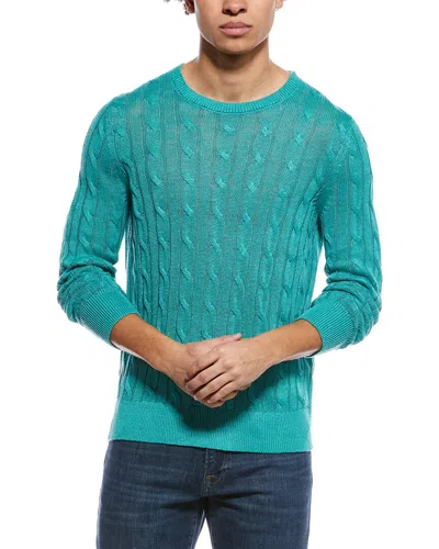 Brooks Brothers Linen Cable Crewneck Sweater In Blue