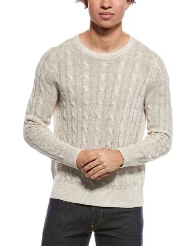 Brooks Brothers Linen Cable Crewneck Sweater In White
