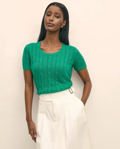Brooks Brothers Linen Cable Short-sleeve Shell Sweater In Green