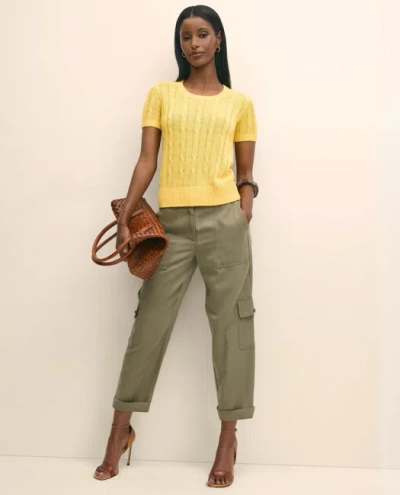 Brooks Brothers Linen Cable Short-sleeve Shell Sweater In Yellow
