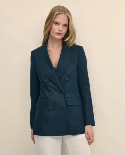 Brooks Brothers Linen Double-breasted Peak Lapel Jacket In Blue
