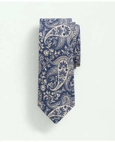 Brooks Brothers Linen Paisley Tie | Medium Navy | Size L/xl