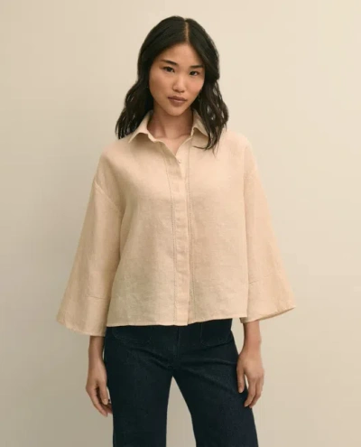 Brooks Brothers Linen Relaxed Bell-sleeve Cropped Shirt In Brown