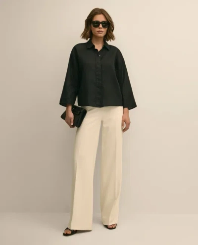 Brooks Brothers Linen Relaxed Bell-sleeve Cropped Shirt In Black