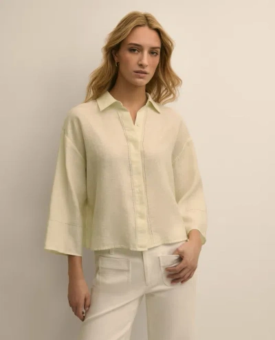 Brooks Brothers Linen Relaxed Bell-sleeve Cropped Shirt In Yellow