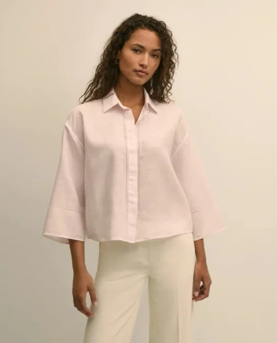 Brooks Brothers Linen Relaxed Bell-sleeve Cropped Shirt In Pink