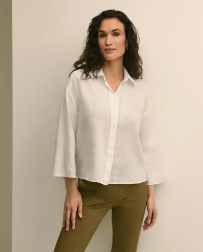 Brooks Brothers Linen Relaxed Bell-sleeve Cropped Shirt In White