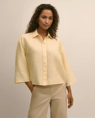 Brooks Brothers Linen Relaxed Bell-sleeve Cropped Shirt In Yellow