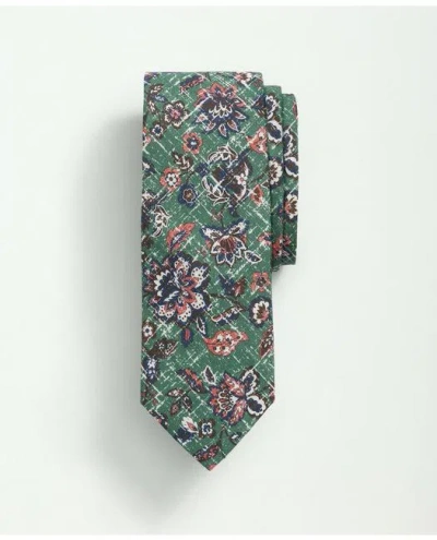 Brooks Brothers Linen Vintage Floral Tie | Green | Size Regular