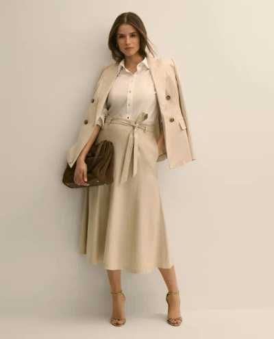Brooks Brothers Linen-blend Belted A-line Skirt In Neutral