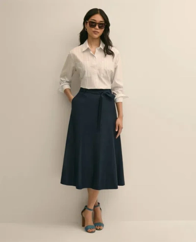 Brooks Brothers Linen-blend Belted A-line Skirt In White