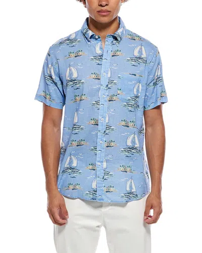 Brooks Brothers Linen-blend Print Shirt In Blue