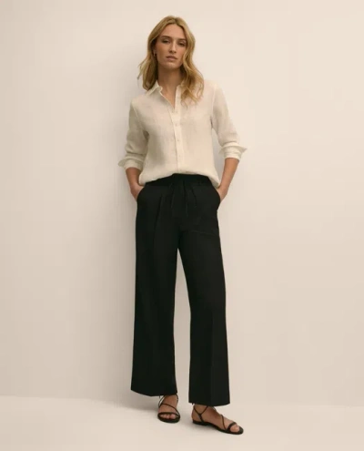 Brooks Brothers Linen-cotton Blend Tie-waist Wide-leg Pants In Black