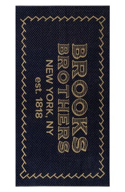 Brooks Brothers Logo Cotton Beach Towel In Blue