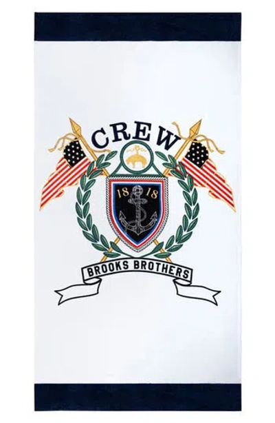 Brooks Brothers Logo Crest Cotton Beach Towel In White