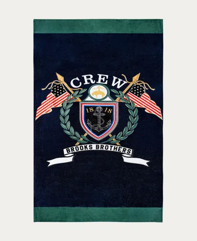 Brooks Brothers Logo Crest Turkish Cotton Beach Towel, 37" X 71" In Navy