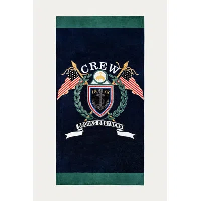 Brooks Brothers Logo Crest Turkish Cotton Beach Towel In Navy
