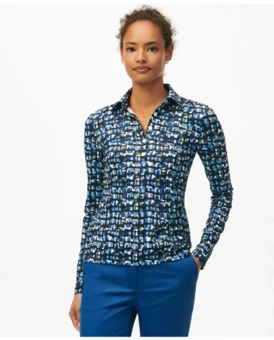 Brooks Brothers Long Sleeve Patterned Polo In Blue