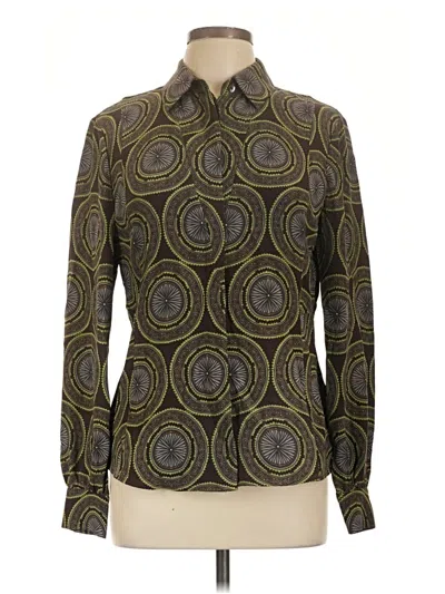 Pre-owned Brooks Brothers Long Sleeve Silk Top Green Paisley Pattern Collared Neckline Tops