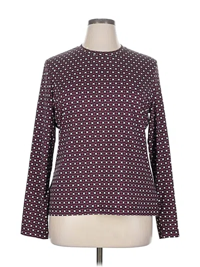 Pre-owned Brooks Brothers Long Sleeve Top Burgundy Polka Dots Pattern Mock Neckline Tops