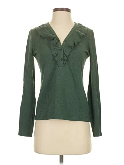 Pre-owned Brooks Brothers Long Sleeve Top Green Ruffles Neckline Tops