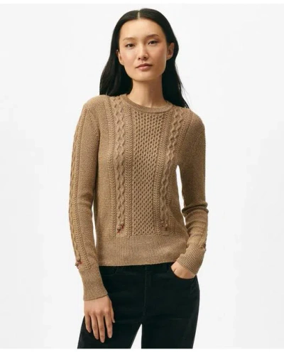 Brooks Brothers Lunar New Year Shimmer Cable Knit Snake Motif Sweater In Gold