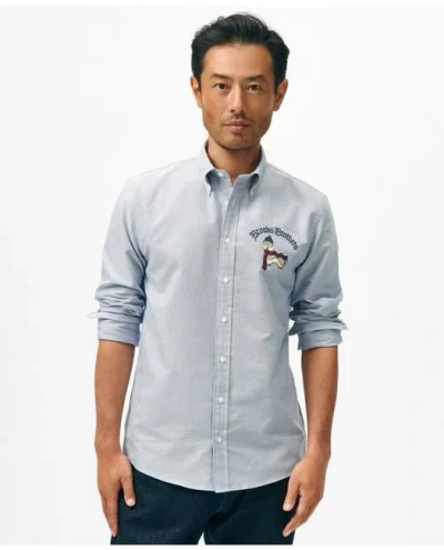 Brooks Brothers Lunar New Year Snake Embroidered Oxford Cloth Slim-fit Button-down Collar Sport Shirt In Blue