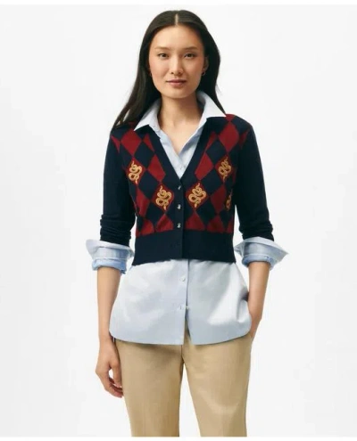 Brooks Brothers Lunar New Year Wool-blend Argyle Snake Motif Cardigan Sweater In Navy