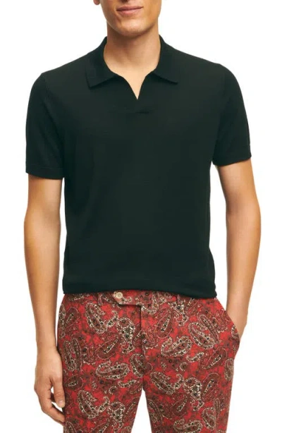 Brooks Brothers Lux Lightweight Johnny Collar Polo Sweater In Green