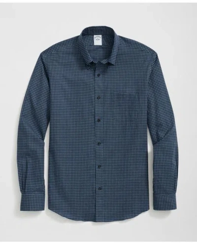 Brooks Brothers Luxe Cotton Twill Polo Button Down Collar, Gingham Shirt In Dark Blue