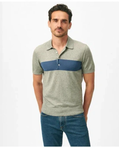 Brooks Brothers Luxe Short Sleeve Polo Sweater In Striped Cotton-cashmere In Grey