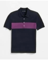 Brooks Brothers Luxe Short Sleeve Polo Sweater In Striped Cotton-cashmere In Navy