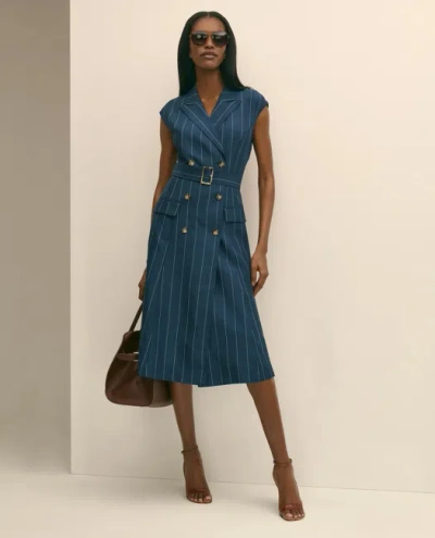 Brooks Brothers Lyocell-blend Pinstripe Trench Dress In Blue