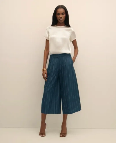 Brooks Brothers Lyocell-blend Stripe Wide-leg Culottes In Blue