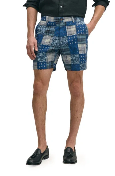 Brooks Brothers Madras Patchwork Cotton Shorts In Navymulti