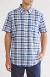 Brooks Brothers Madras Short Sleeve Sport Fit Button-down Shirt In Blue