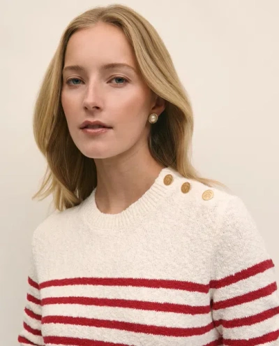 Brooks Brothers Mariner Stripe Buttoned-shoulder Sweater In Cotton In Multi