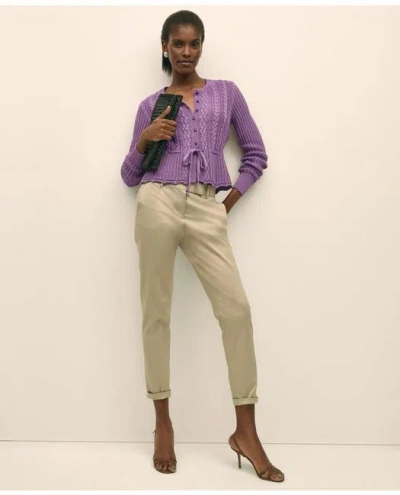 Brooks Brothers Mercerized Cotton Crochet Peplum Cardigan Sweater In Medium Purple