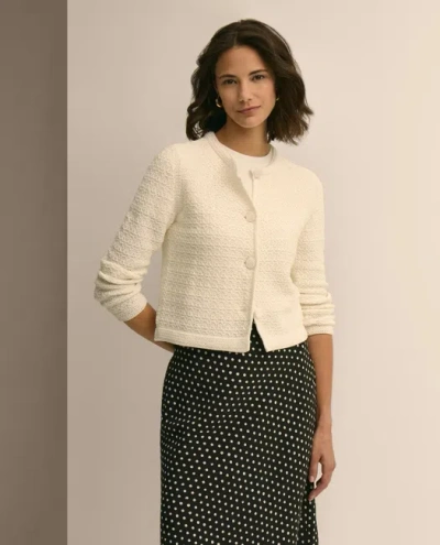 Brooks Brothers Mercerized Cotton Crochet Sweater Jacket In White