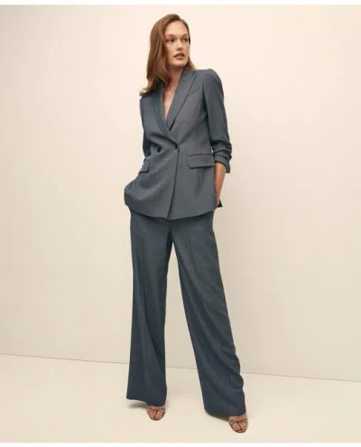 Brooks Brothers Merino Wool Blend Birdseye Straight Leg Trousers In Blue